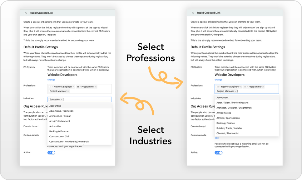 Select Professions and Industries